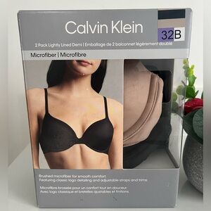 BR2- Calvin Klein Bra Lightly Lined Demi 2-Pack / Black and Beige